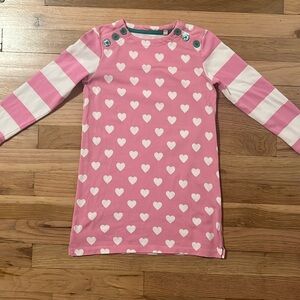 Mini Boden Pink Heart Dress with Striped Sleeves